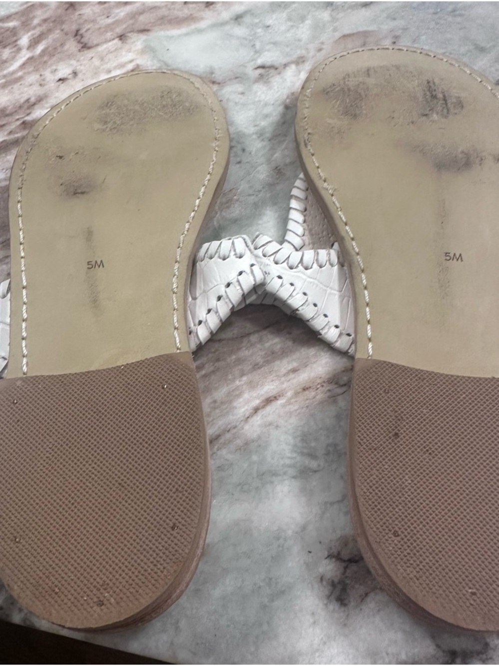 Jack Rogers White Leather Whipstitch Sandals with Pink Footbed - Picture 4 of 5